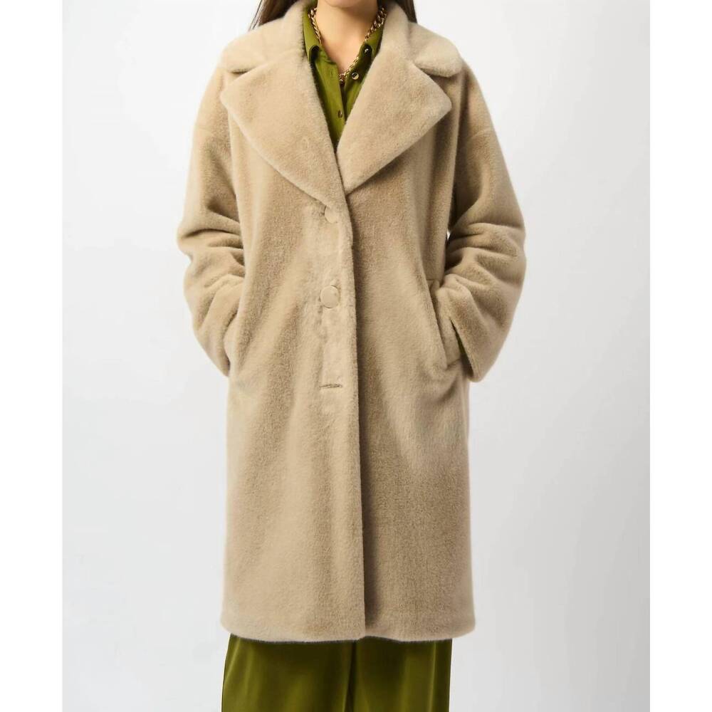 NEW JOSEPH RIBKOFF faux fur straight coat in almond